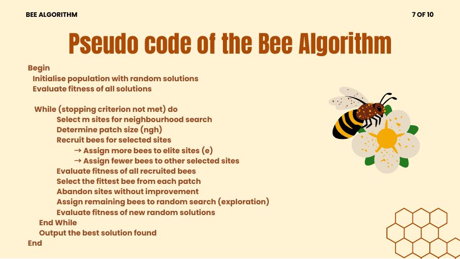 Slide: pseudocode of the Bee Algorithm